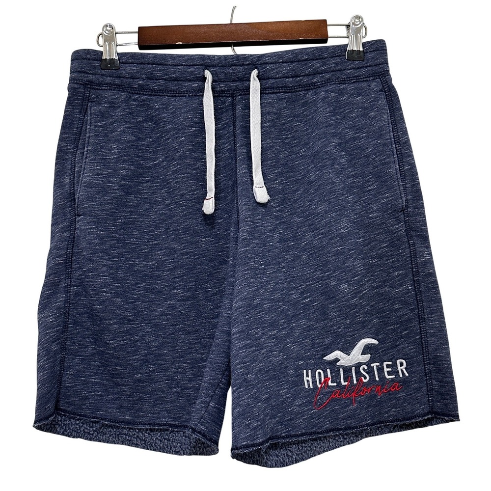 Hollister California Sweat Shorts Mens‎ Small Navy Blue Embroidered Raw Hem